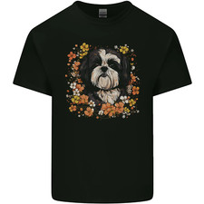 A Shih Tzu Dog Surrounded by Flowers Mens Cotton T-Shirt Tee Top