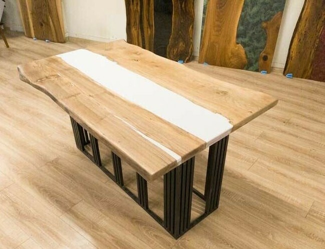 Handmade White Resin Epoxy Dining Custom Coffee Table Wooden Furniture Home Deco
