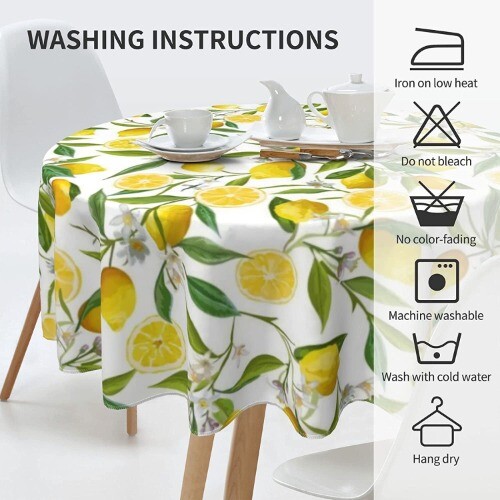 Lemon Tree Branch Leaves Tablecloth Anti-Wrinkle Waterproof Wipeable Table Cloth - Bild 14 von 16