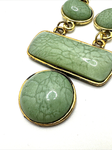 Green Bohemian Necklace Crackle Statement Choker Gold Tone 16" - Picture 8 of 13