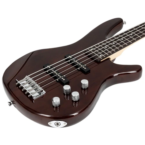 5 String Electric Bass Guitar Brown with 24 Frets Gig Bag and More Glarry GIB