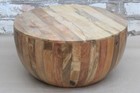 Wooden Coffee Table Drum Shaped Indian Handcrafted Furniture Home Cafe Decor Art