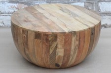 Holz Runder Couchtisch Trommelform Indische Handgefertigte Möbel Home Cafe Dekor