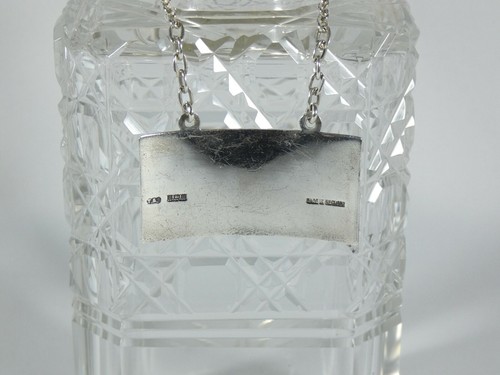 Antique Vintage 1969 Sterling Silver Blue Enamel Sherry Decanter Label Tag Chain - Picture 2 of 5
