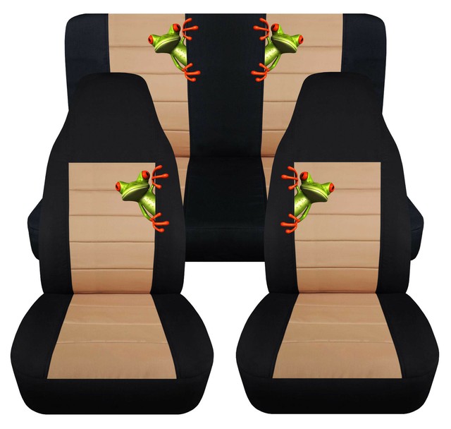 Front+Rear car seat covers blacktan w/tree frog fits wrangler YJ /TJ