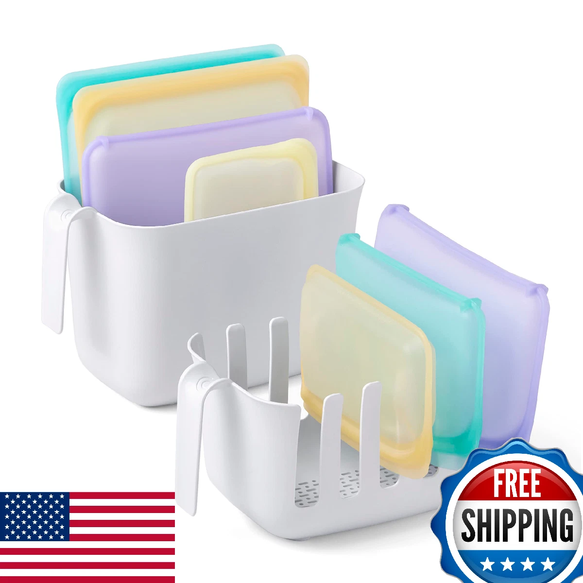 YouCopia Dry&Store Reusable Bag Drying Rack & Bin, Silicone Bags Organizer