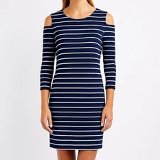 One Clothing Black Striped Cold Shoulder Dress Size M