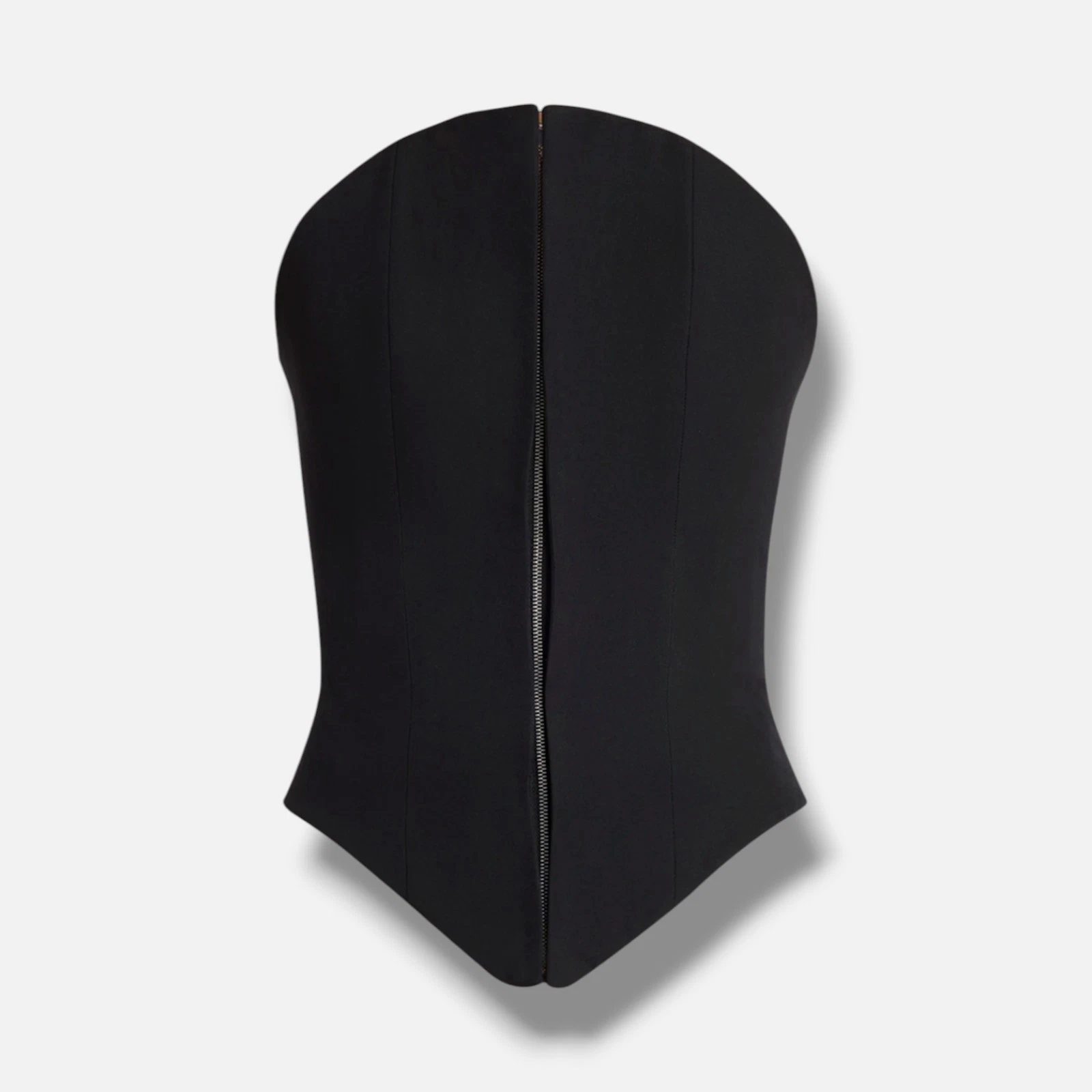 Alexander McQueen — Alexander McQueen Women Black Curved Strapless Zip-Front Wool Bustier Top Sz 46