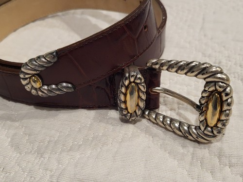 Streets Ahead Women's XL Brown Embossed Leather Belt USA Mixed Metal Buckle 3665 - Picture 3 of 11