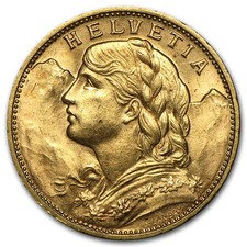 1897-1949 Swiss Gold 20 Francs Helvetia BU