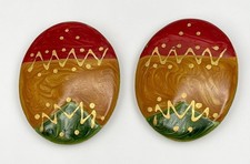 Easter Earrings Oval Statement Decorated Egg Holiday Hand Painted Gold Swirl