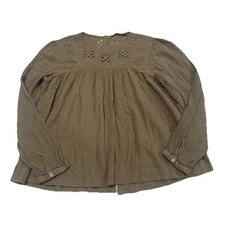 Abercrombie & Fitch Women’s Small Olive Green Embroidered Gauze Boho Blouse