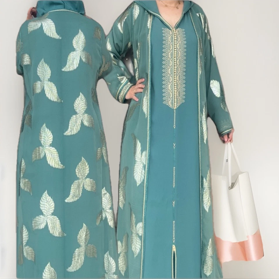 Juego de Jellaba Marroquí de 2 Piezas - Hecho a Mano, Tamaño Mediano, Material de Calidad Premium Foto 2 de 4