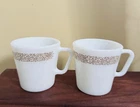 Two Vintage PYREX Woodland Brown Milk Glass Coffee Tea Cups Mugs 8 Oz