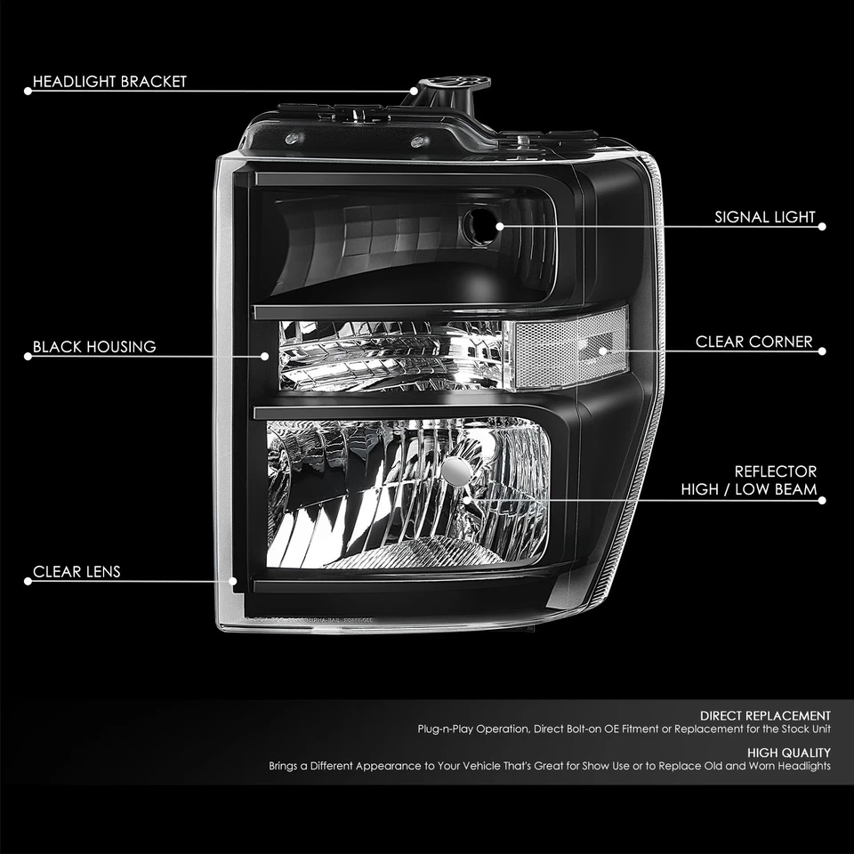 Par de faros negros/claros para Ford E-150/250/350SD/450SD F650 F750 2008-2021 Foto 2 de 4