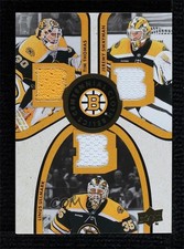 2023 Boston Bruins Centennial Cloth Triple Relics Tim Thomas Jeremy Swayman 2vh