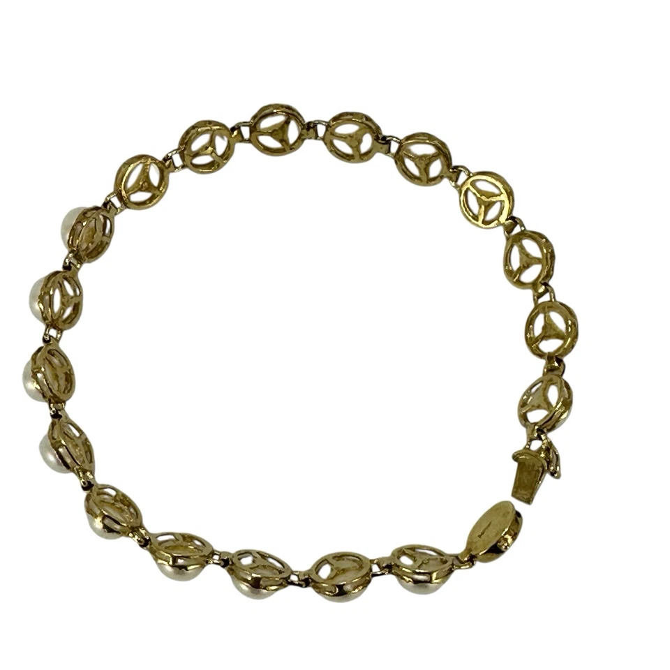 14k Gold And Pearl Tennis Bracelet - Image 2 of 4