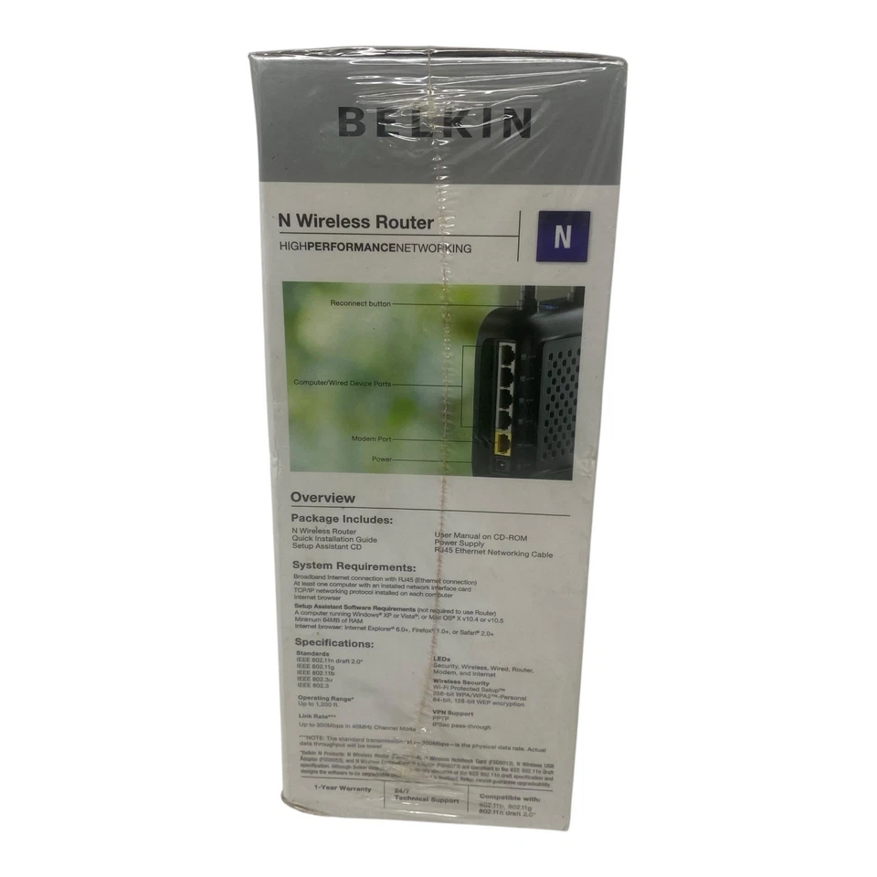 Belkin N Wireless Router IEEE 802.11 b/g/n 300Mps 4 LAN Ports NEW - Image 4 of 4