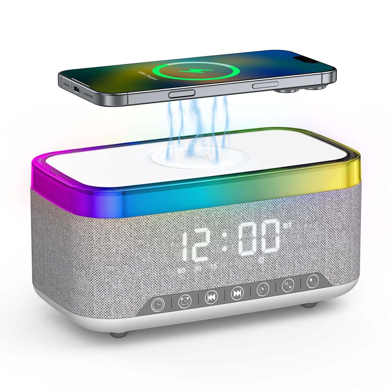 Smart Digital Alarm Clock w/ Wireless Charging & Bluetooth FM Radio for Bedrooms