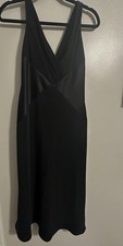 Jones New York Black Satin Sheath Dress V-Neck Sleeveless Midi Size 6