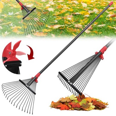 76Inch Adjustable Metal Leaf Rake, 18 Metal Tines Heavy Duty Leaves Rake for ...