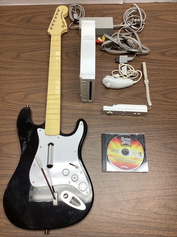 Guitar Hero World Tour + Wii Console Bundle w/ Stratocaster Guitar & Contollers