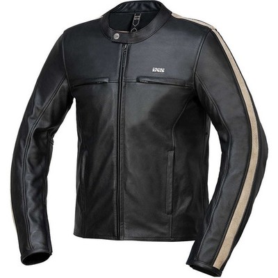 Ixs CLASSIC LD STRIPE Black Leather Motorcycle Jacket Size US 42 EU 52