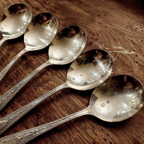 Oneida Silverplate RAMONA LAKEWOOD BRENTWOOD 5 CUCHARAS SOPERA GUMBO ART DECO 1928 - Imagen 3 de 9