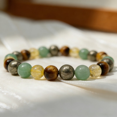 Abundance Crystal Bracelet Pyrite, Citrine, Green Aventurine, Tiger Eye Jewelry