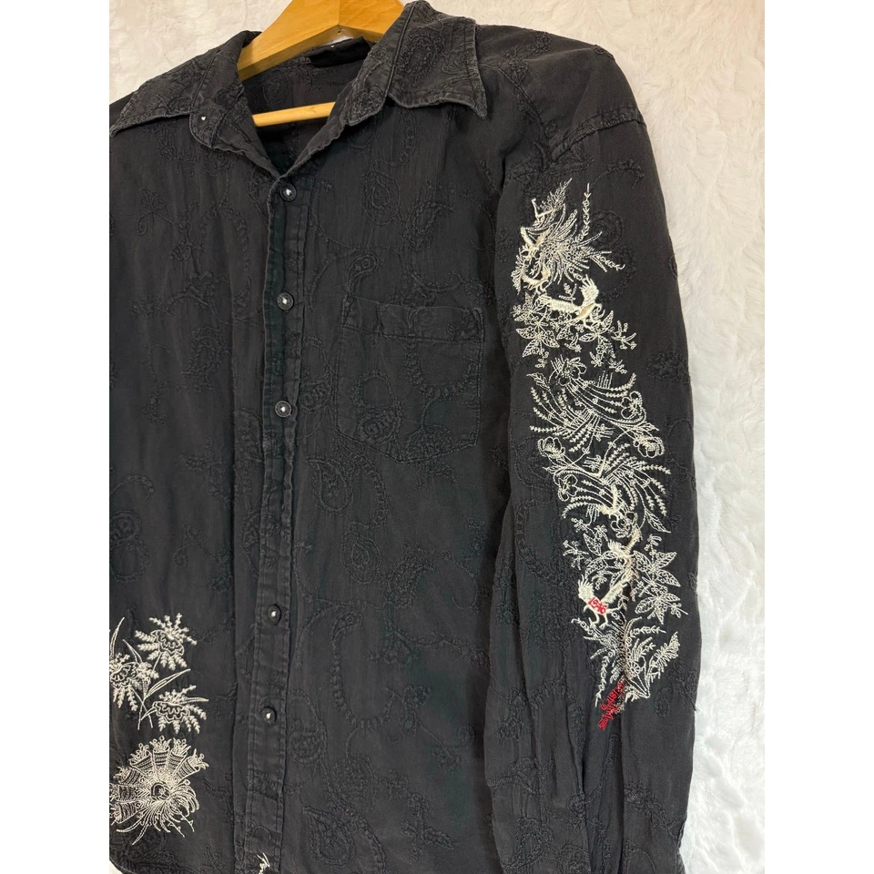 Camisa Fender Personalizada Negra Bordada Botón Occidental Dragón Rockabilly Hombres Grande Foto 2 de 4