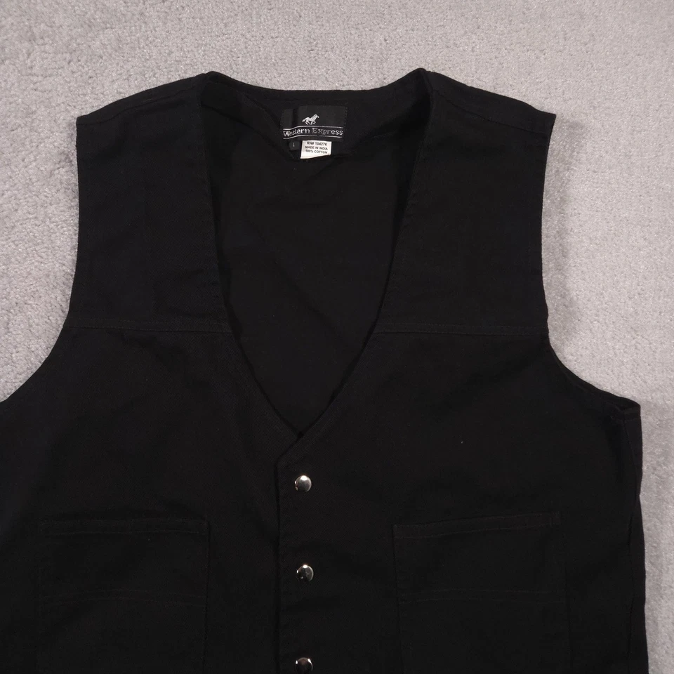 Chaleco Western Express Para Hombre Grande Negro Algodón Frente a Presión Vaquero Occidental Foto 2 de 4