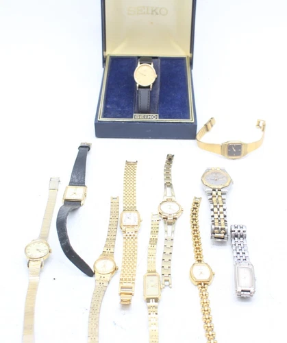 T x10 Ladies Seiko Quartz Gold Tone Wristwatches. Inc. Boxed, Not Tested etc.