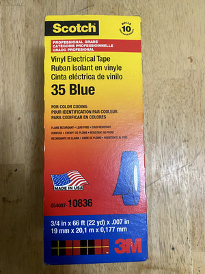 10 ROLLS NEW 3M SCOTCH 35 VINYL ELECTRICAL TAPE BLUE 3/4'' X 66FT COLOR CODING