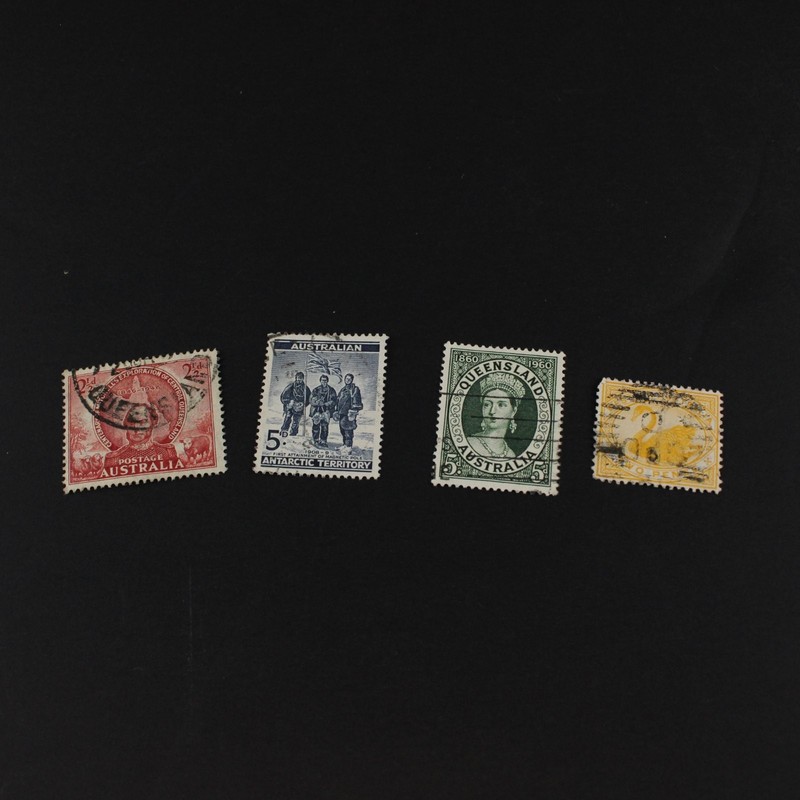 Lot Of 4 Australia Stamps Used Antarctic Territory Queensland Western
