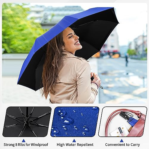 Winddichter Reiseschirm, Automatikschirme für Regen, tragbar & Auto-blau - Bild 3 von 6