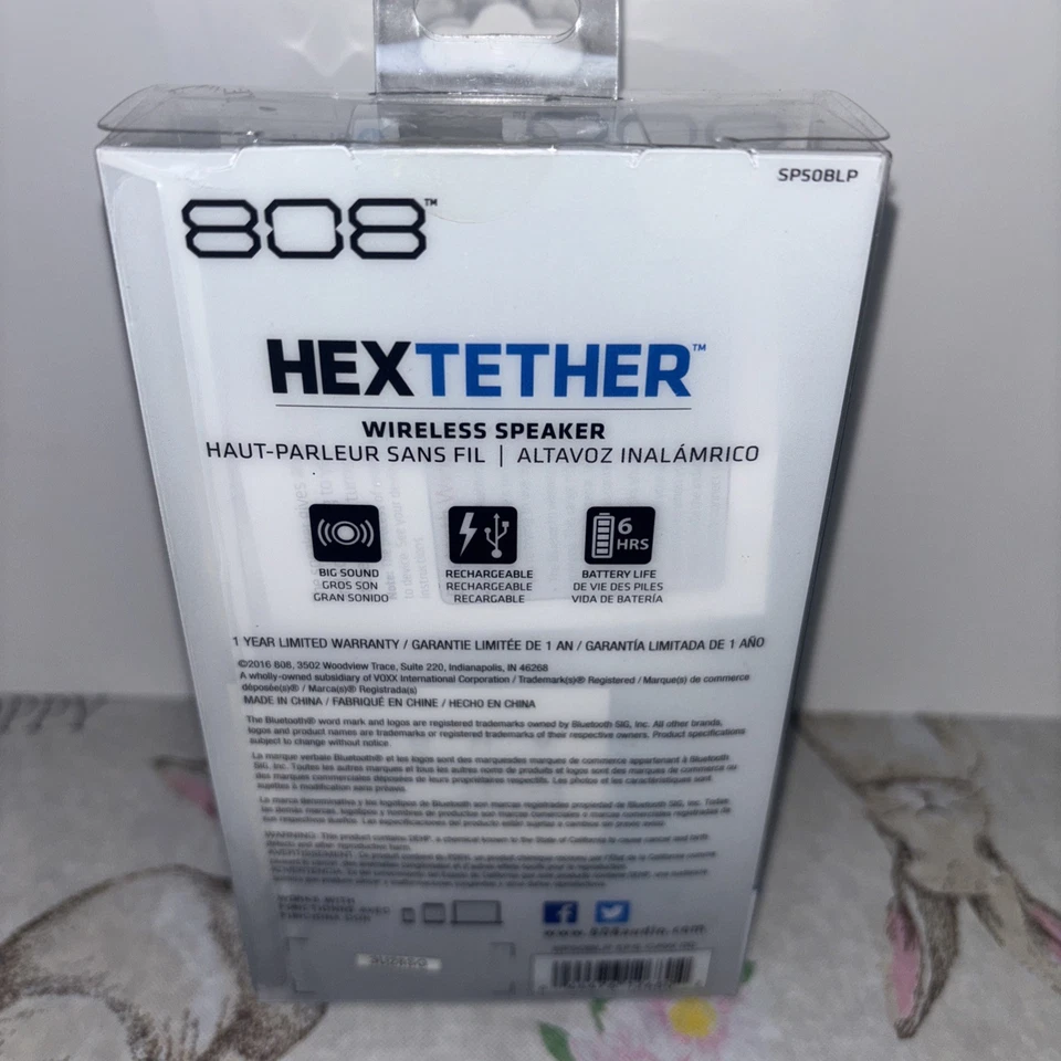 Altavoz portátil Bluetooth 808 Audio HEX Tether azul nuevo en embalaje SP50BLP Foto 2 de 2