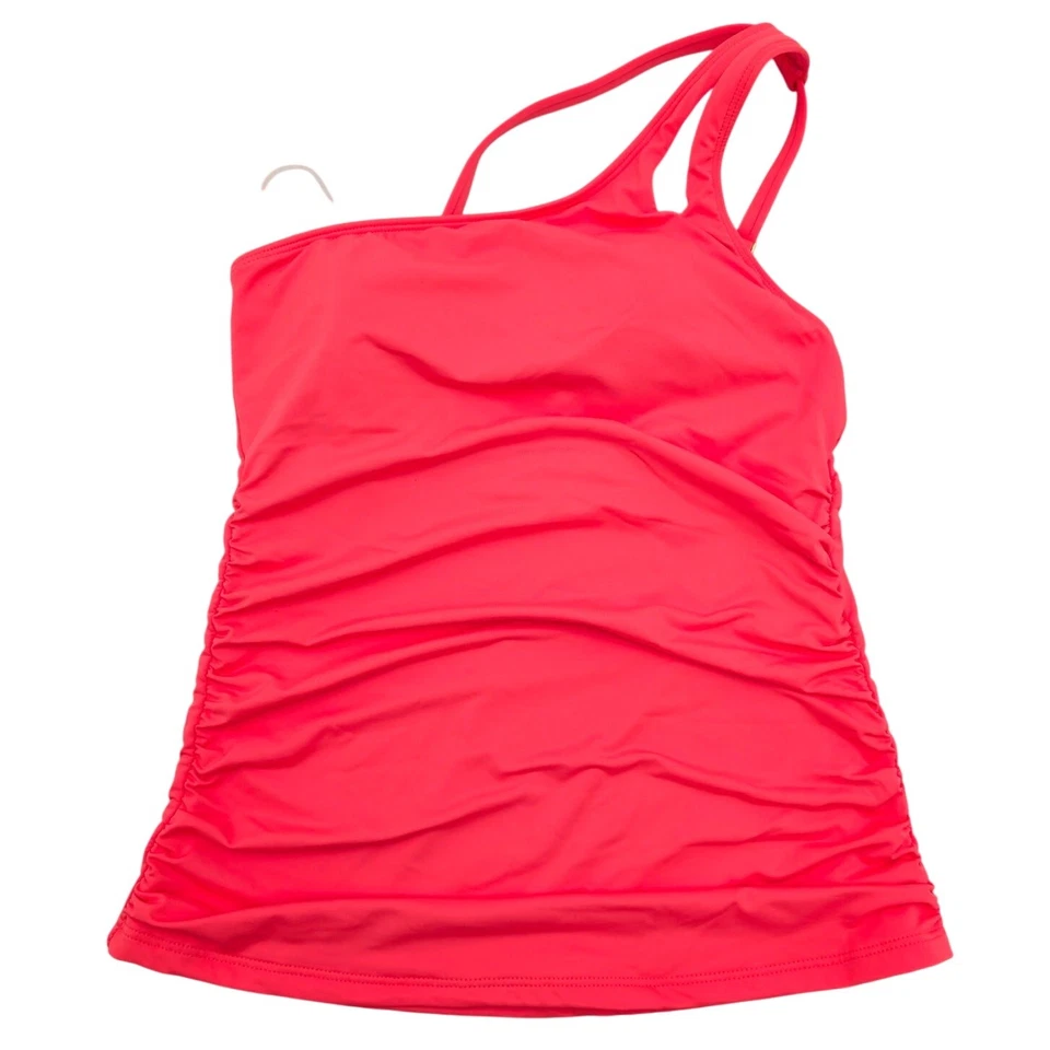 La Blanca Women's Island Goddess Ruched One-Shoulder Tankini Top Guava Size 4 - Image 2 of 4