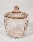 Vintage PINK Anchor Hocking MAYFAIR OPEN ROSE *7 1/4" COOKIE BISCUIT JAR & LID