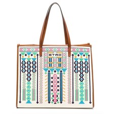 ETRO Embroidered Canvas Shopper Tote Bag Neut...