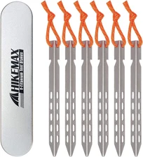 Ultralight Titanium Tent Stakes 6 Pack - V-Shaped Tent Pegs with Reflective Pull