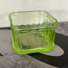Vintage Uranium Glass Candy Dish Green Depression No Lid 4” Square