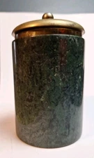 Vtg Crowning Touch Taiwan Green Marble & Brass Lidded Container Lid Ashtray 4.5"