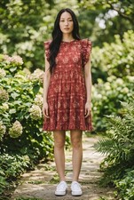 Ulla Johnson Burgundy Ruffle Mini Dress XS Boho Romantic Cottagecore Chic 