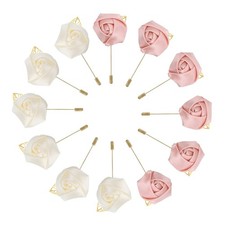 12 Pcs Groom Boutonnieres Rose Boutonnieres Pins Cream Pink/Milky White