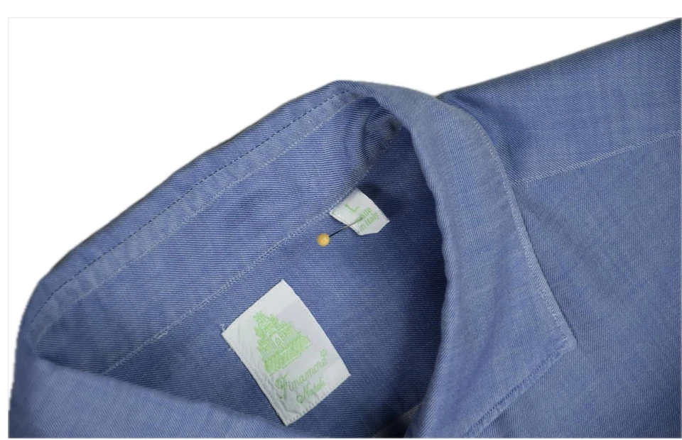 Camisa de vestir azul liso Finamore para hombre talla L como nueva Foto 4 de 4