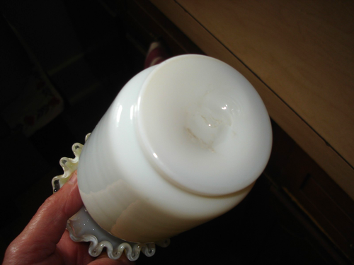Jack In The Pulpit 6 & 3/8" Yellow & White w/ Silver Crest Glass Vase No Mark - Bild 4 von 7