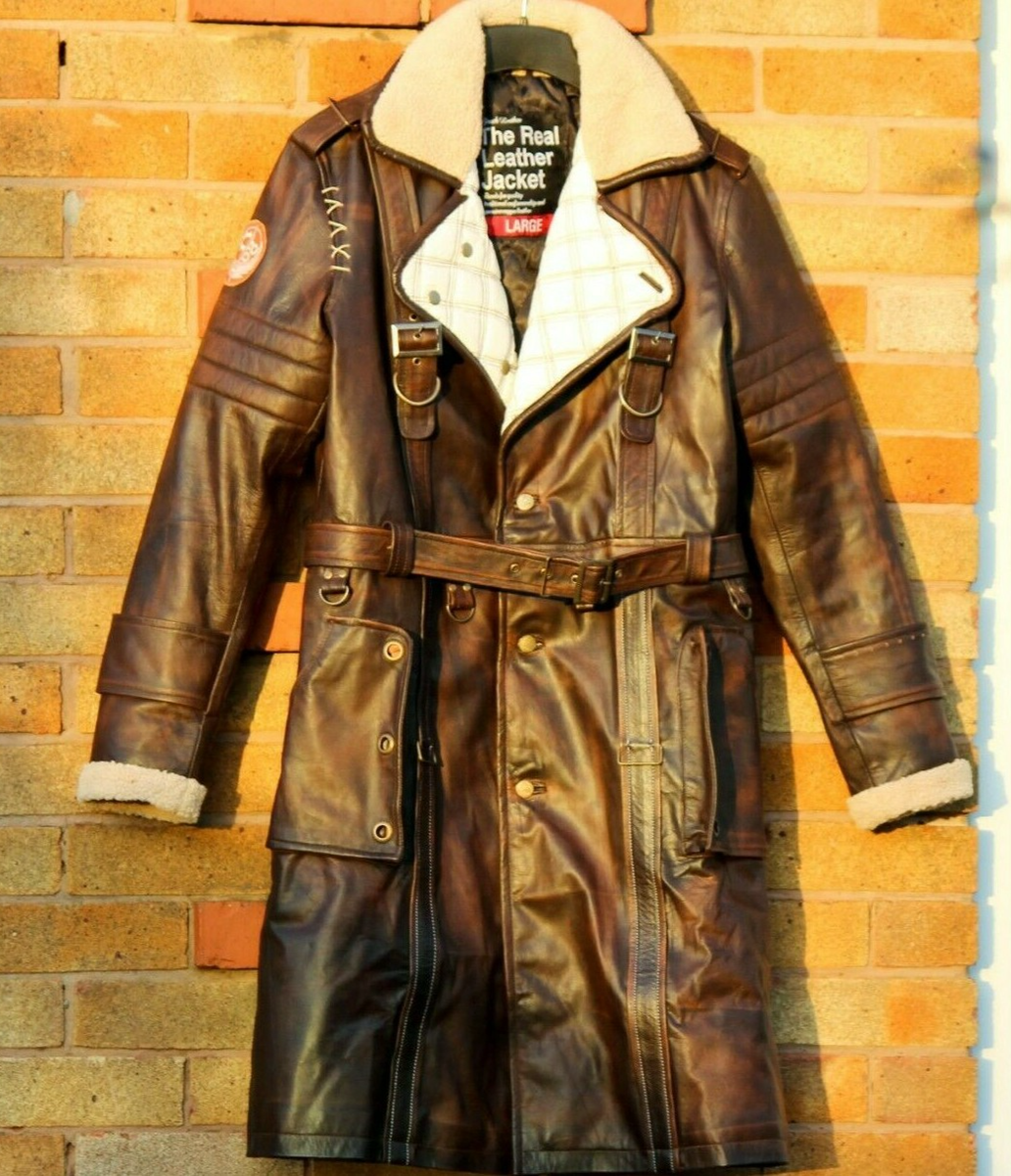 Elder Maxson Fallout Distressed Brown Cowhide Leather Long Coat