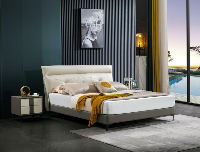 Schlafzimmer Lederbett Komplettes Bett Nachttischen 3 tlg. Garnitur Hotel Sets Schlafzimmer Lederbett Komplettes Bett Nachttischen 3 tlg. Garnitur Hotel Sets