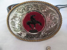MONTANA SILVERSMITHS End Of The Trail Buckle  BELT Silver Plated Red Enamel 42