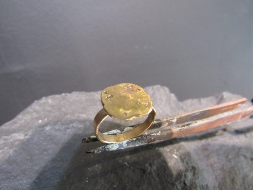 Signet ring. 14K Yellow gold ring with 0.10ct Diamonds.Handmade signet ring gift - Picture 3 of 16